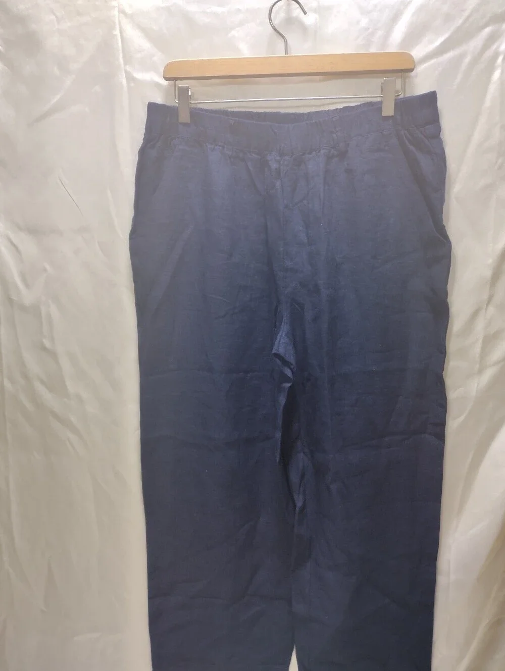 Quince Navy Blue Cropped Linen Pull On Pants Euro Summer Coastal Classic size L